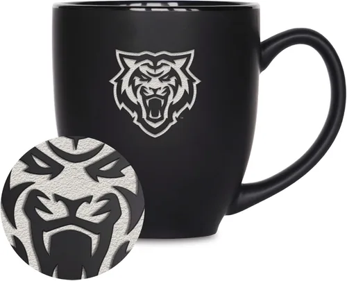 Miniatura 377 de Rico Industries - Taza de cerámica mate negra con grabado láser estándar de 15oz para NCAA (escuelas T & U) - Para bebidas calientes o frías