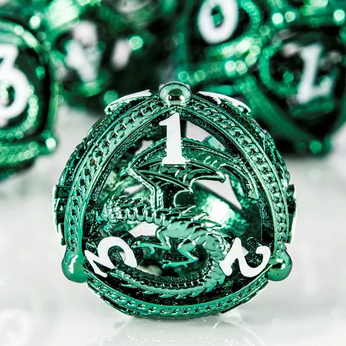 Miniatura 3 de Bandeja de dados de nudo celta prémium y dados orbe huecos verdes