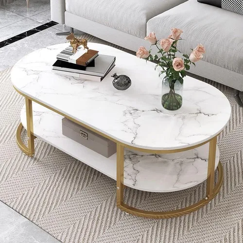 Miniatura 9 de Mesa auxiliar, moderna y ovalada, mesa de centro minimalista de madera para sala de estar, almacenamiento gris oscuro incluido, 39.5 pulgadas