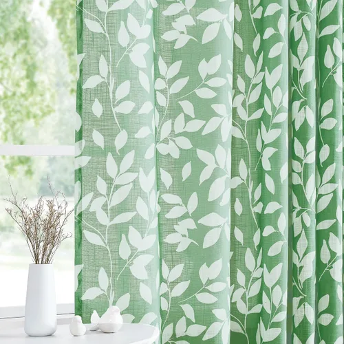 Miniatura 25 de Treatmentex Cortinas blancas y grises para dormitorio de 84 pulgadas de largo, cortinas semitransparentes con estampado de hojas para ventanas