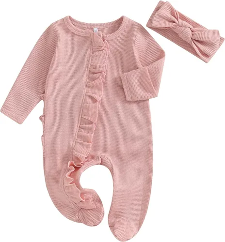 Miniatura 2 de Geogenry Ropa para bebé recién nacida, con volantes, con cremallera, para llegar a casa, ropa de otoñoinvierno de 0 a 12 meses