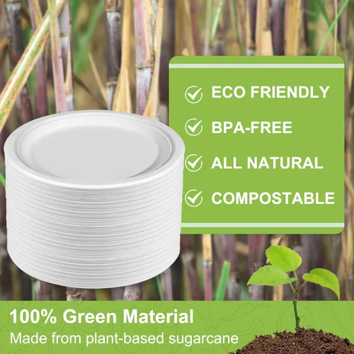 Miniatura 5 de Platos de papel de 10 pulgadas a granel, paquete de 100 platos de papel compostables resistentes, platos de papel blanco, grandes, resistentes