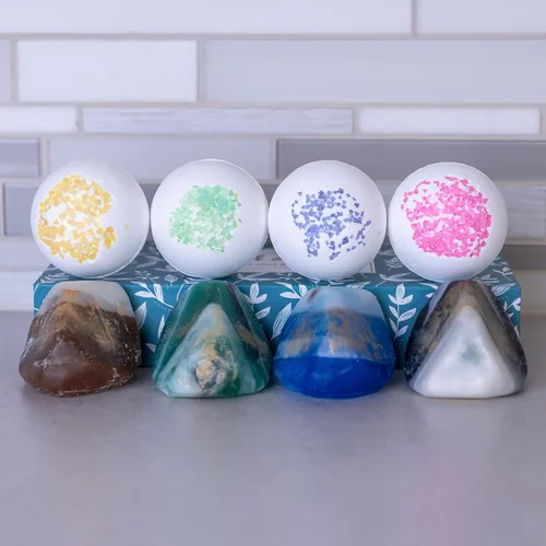 Miniatura 7 de Juego de jabón y bomba de baño de piedras preciosas, regalo relajante de spa para mujeres, juego de regalo para el día de la madre, 4 jabones