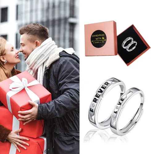 Miniatura 25 de Couples Rings Set Matching Promise Rings Adjustable Wedding Trendy Titanium Stainless Steel Rings for Couples Valentines Day Jewelry