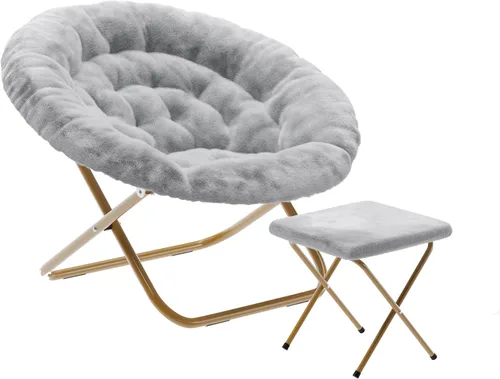 Miniatura 9 de Flash Furniture Gwen - Silla plegable de gran tamaño con otomana, silla lunar de piel sintética, marco de acero duradero, para dormitorio
