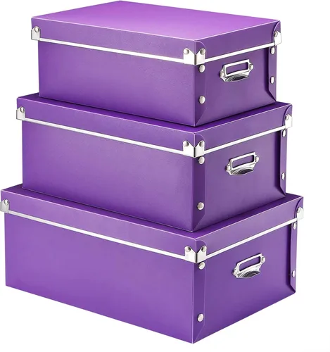 Miniatura 9 de SEEKIND Caja de almacenamiento, contenedores decorativos con tapa, juego 3 en 1, de plástico, con asas, cierre de botón, a prueba de humedad, J-Rosa