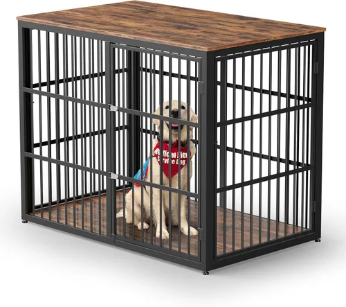 Miniatura 13 de Lyromix Mueble de jaula para perros de 27'' con 3 puertas, mesa auxiliar de jaula de madera resistente, jaula interior para cachorros para perros