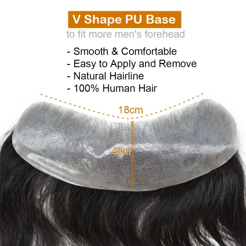 Miniatura 4 de Cabello humano invisible para hombre, postizo frontal en V con bucle en V, para retroceder la línea de cabello en forma de V, sistema de reemplazo