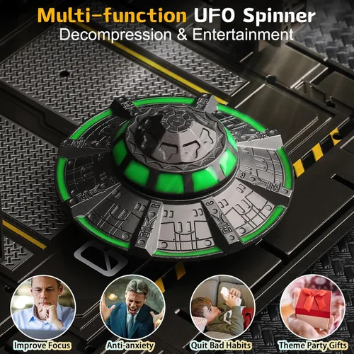 Miniatura 7 de Juguete giratorio OVNI para niños y adultos, juguete de escritorio espacial luminoso de metal, accesorios EDC geniales, juguetes para aliviar