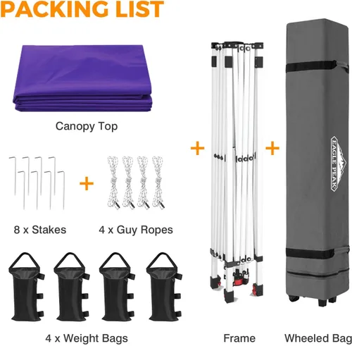 Miniatura 587 de EAGLE PEAK Tienda de campaña desplegable con bolsa de transporte con ruedas, 8 estacas, 4 cuerdas, 4 bolsas de peso, toldo de tienda de campaña