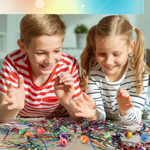 Miniatura 6 de Pllieay 50 bolas de cometa, bolas inflables de colores surtidos con serpentinas coloridas, bolas de goma para recuerdos de fiesta de niños, premios