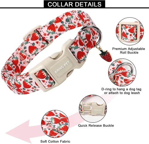 Miniatura 45 de Aring Pet Collar de algodón, lindo, con hebilla de liberación rápida, para bodas, para perros pequeños, medianos y grandes, rosa Terciopelo rosa