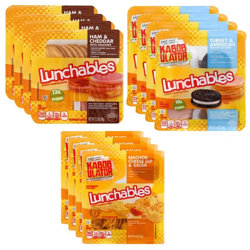 Oscar Mayer - Paquete de fiesta para almuerzo – 4 lonchables de jamón y queso cheddar – 4 galletas apiladoras de pavo y queso americano – 4 salsa de