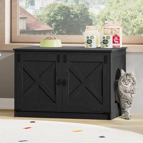 Hzuaneri Caja de arena para gatos con cojín, mueble oculto con divisores extraíbles, entrada reversible lado izquierdo o derecho, casa para gatos,