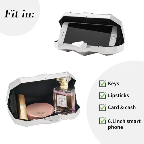 Miniatura 5 de Women Lattice Pattern Metal Evening Clutch Bag,Geometric Evening Clutch Purse Handbag With Chain Strap