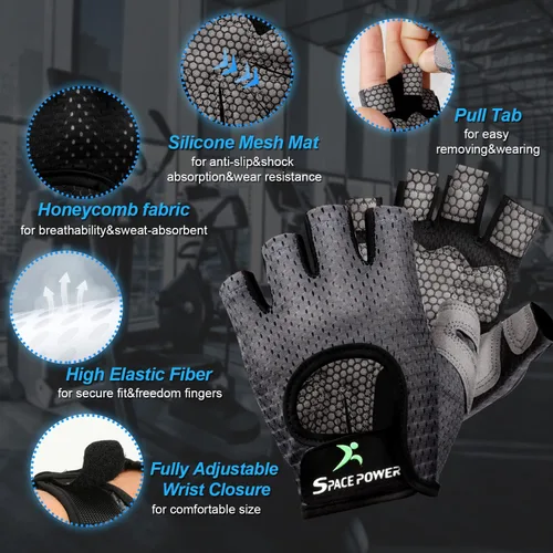 Miniatura 2 de spacepower Guantes de Entrenamiento - Guantes de Gimnasio Ligeros y Transpirables para Ejercicio de Hombres y Mujeres Gris
