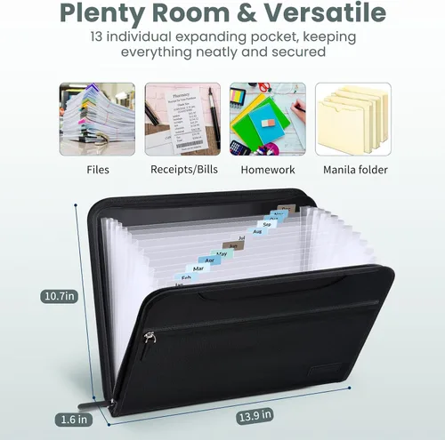 Miniatura 6 de Sooez Organizador de archivos de acordeón resistente con asa oculta, carpetas de archivos expandibles portátil de 12 bolsillos, organizador