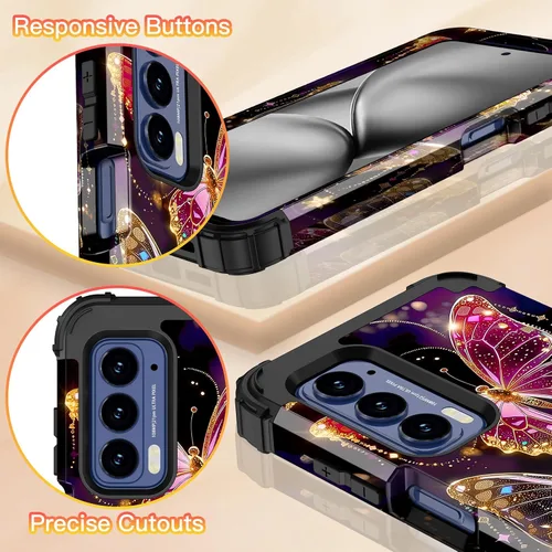 Miniatura 7 de LONTECT Funda para Moto Edge 2021, Moto Edge 5G UW, funda floral a prueba de golpes, 3 en 1, híbrida resistente, resistente, funda protectora