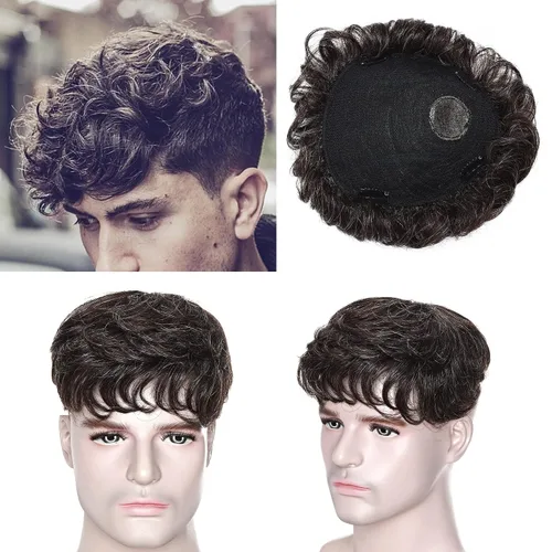 Miniatura 11 de SEGO Men's Toupee Human Hair Topper for Women With Short Hair 150% Density 16x19cm Mono Base 100% Human Hair 4 Inch Short Curly Hairpiece
