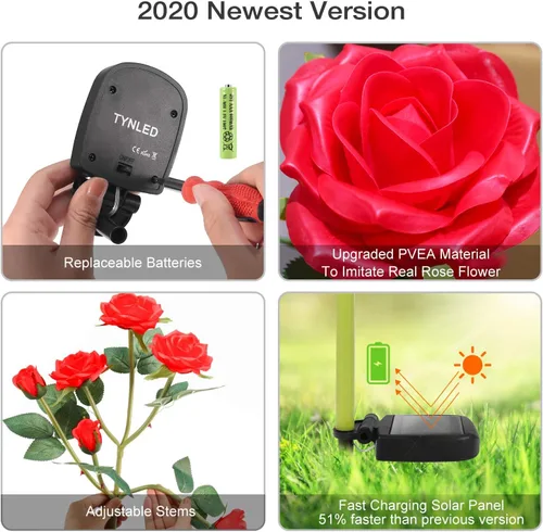Miniatura 7 de Luces solares de estaca de jardín para exteriores, luz LED mejorada con 6 rosas, luces decorativas solares impermeables para patio, camino, patio