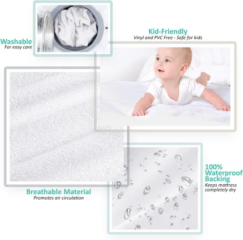 Miniatura 5 de Nestl Funda de colchón con cremallera de alta calidad, protector de colchón completo a prueba de agua, parte superior de rizo de algodón que se