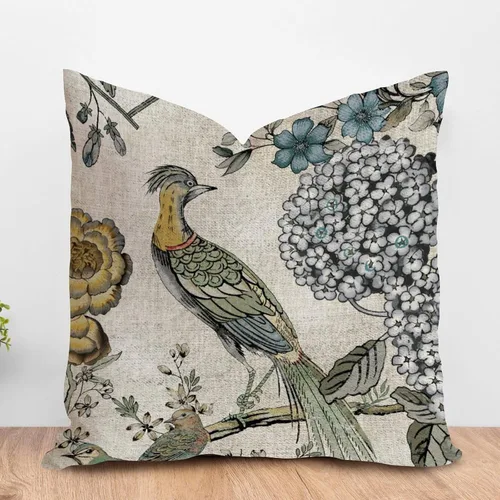 Miniatura 13 de ArogGeld Fundas de almohada de granja de camelia y pavo real, color rosa, rubor, chinoiserie, pájaro, blanco, lino, funda de cojín chinoiserie
