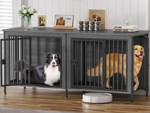 Miniatura 15 de EasyCom Mueble de jaula para perros para 1 o 2 perros, jaulas resistentes para perros individuales/dobles para perros pequeños, medianos y grandes
