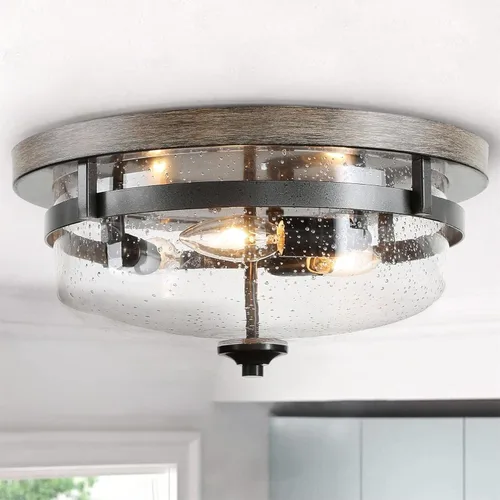 Miniatura 8 de Lámpara de techo semiempotrada, 4 luces modernas cerca del techo con vidrio sembrado para dormitorio, pasillo, cocina, entrada, acabado de bronce