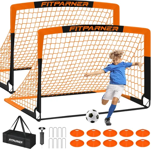 Miniatura 10 de Juego de 2 redes de fútbol portátiles con pelota, conos, kit completo de equipo de entrenamiento para niños pequeños, jóvenes, niños de 3 a 14 años