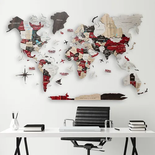 Miniatura 8 de Arte de pared de madera 3D hecho a mano con mapa del mundo, decoración de pared grande, rastrea tus viajes por el mundo, especial para el hogar