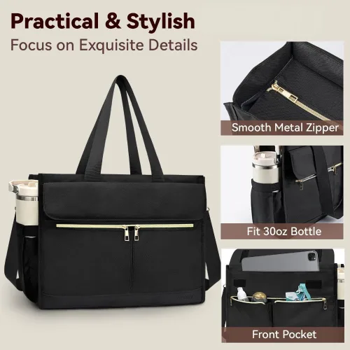 Miniatura 5 de Bolsa para laptop para mujer, bolsa de trabajo de 15.6 pulgadas con compartimentos, bolsa de enfermera, profesora, bolso de oficina grande y ligero