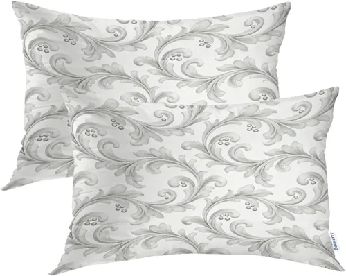 Miniatura 54 de Batmerry Juego de 2 fundas de almohada decorativas con estampado floral gris y blanco de 18 x 18 pulgadas, estilo victoriano con patrón de flores