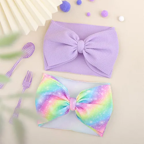 Miniatura 7 de Diademas de arco iris para el pelo para bebés, niñas, 2 unidades, recién nacidos, niños pequeños, accesorios para el cabello, lazo para la cabeza
