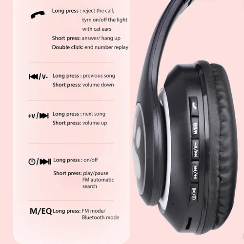 Miniatura 5 de TCJJ Auriculares Bluetooth 6.0 con orejas de gato para niñas, luz LED, límite de volumen seguro de 85dB, auriculares plegables inalámbricos