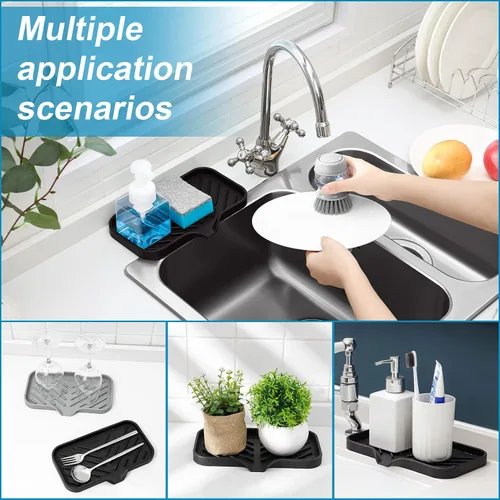 Miniatura 6 de SUBEKYU Bandeja de jabón de cocina de silicona, bandeja para fregadero para encimera de cocina/botellas de jabón, soporte de esponja y organizador