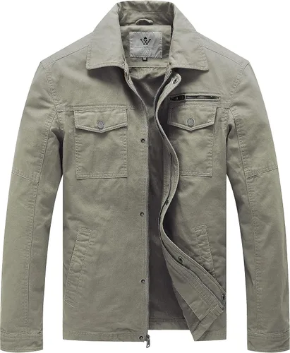 Miniatura 9 de WenVen Chaqueta de solapa militar de algodón de lona casual para hombre