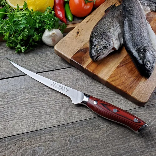 Miniatura 6 de Ergo Chef Crimson Series - Cuchillo de filete flexible curvado de 7.5 pulgadas, hoja de acero inoxidable alemán de alto carbono forjada X50CrMoV15