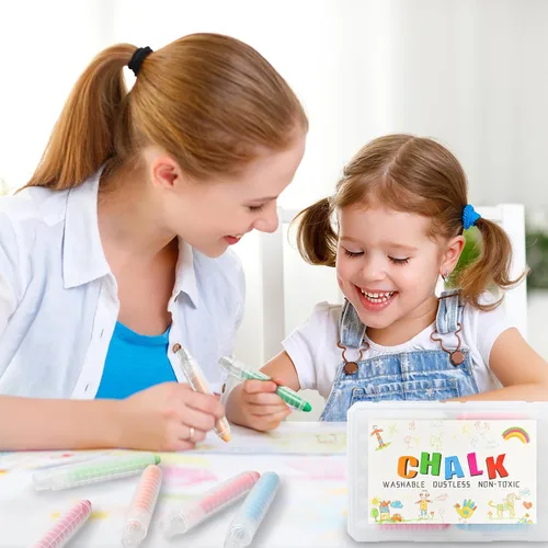 Miniatura 7 de Tiza sin polvo para niños pequeños – Tiza de color para acera con soporte, 12 piezas, no tóxica, lavable, para exteriores, niños pequeños de 1 a 3