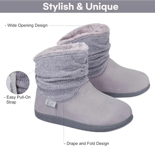 Miniatura 5 de Longbay Pantuflas de punto de chenilla cálidas para mujer de espuma viscoelástica cómodas de gamuza esponjosas de espuma viscoelástica botas de casa