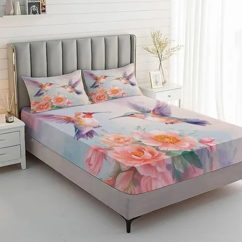 Miniatura 2 de Juego de sábanas de colibrí tamaño individual, sábanas de microfibra suave, bolsillo profundo, sábanas y fundas de almohada estampadas sin arrugas