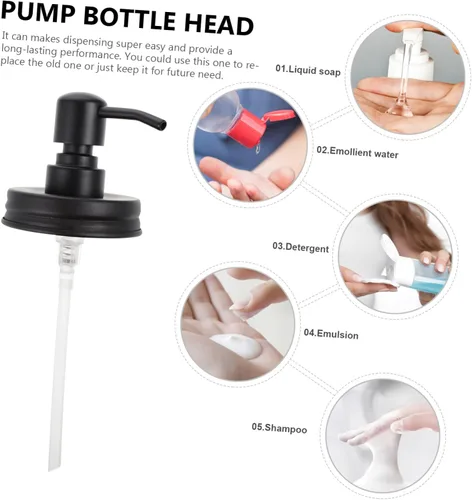 Miniatura 2 de SHOWERORO 1 bomba de jabón de acero inoxidable para frasco, elegante dispensador de jabón líquido, compatible con frascos de boca regular, repuesto
