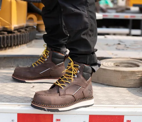 Miniatura 2 de MWORK Botas de trabajo con punta de mocasín de 6 pulgadas para hombre, suela de cuña, impermeable, ASTM F2413-18, punta metálica de seguridad