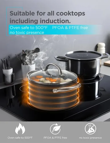 Miniatura 5 de BLACK+DECKER Juego de utensilios de cocina de aluminio anodizado duro de cerámica de 12 piezas, ollas y sartenes con revestimiento antiadherente