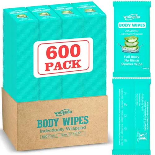 Miniatura 9 de Paquete de 300 toallitas corporales envueltas individualmente (8 x 9.5 pulgadas), toallitas de ducha sin enjuague para adultos, viajes, gimnasio