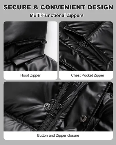 Miniatura 5 de Chaqueta acolchada para hombre, abrigo de invierno con capucha de piel, impermeable y resistente al viento, forro polar, 4 bolsillos