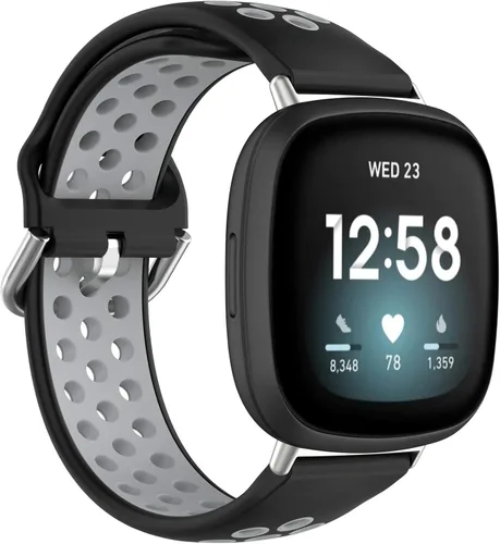 Miniatura 8 de BabyValley Correa compatible con Fitbit Versa 4/Versa 3/Sense Banda de silicona + conector de metal Correa de pulsera transpirable Correa de reloj