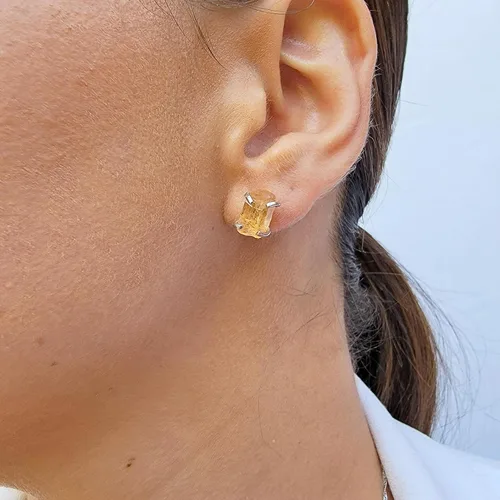 Miniatura 115 de Natural raw gemstone stud earrings with white gold over 925 sterling silver, 6 to 7mm rough genuine quality birthstone gift for her, Uniquelan