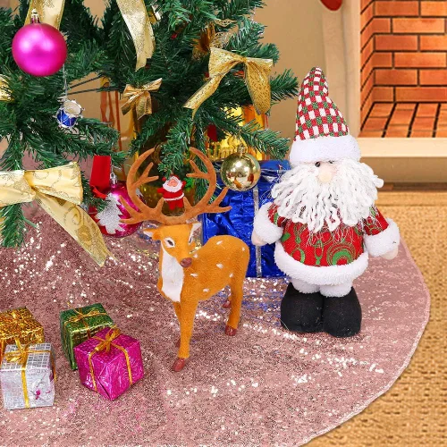 TRLYC Falda de árbol de Navidad con lentejuelas brillantes de 48 pulgadas, falda de árbol de Navidad color oro rosa, decoración de Navidad