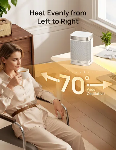Miniatura 7 de DREO Atom One - Calentador de espacio con control remoto, calentadores eléctricos oscilantes de 70° con termostato digital, calentador de cerámica