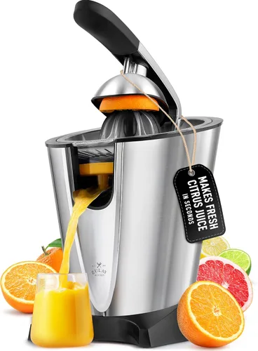 Exprimidor Eléctrico de Cítricos Zulay - Hace Jugo Fresco de Naranja, Limón, Pomelo, Lima - Acero Inoxidable, 160W Potente y Silencioso, Conos Lux